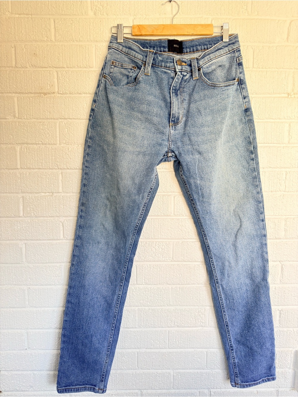 ROLLA'S Men's Slim Straight Jeans in Light Blue Denim